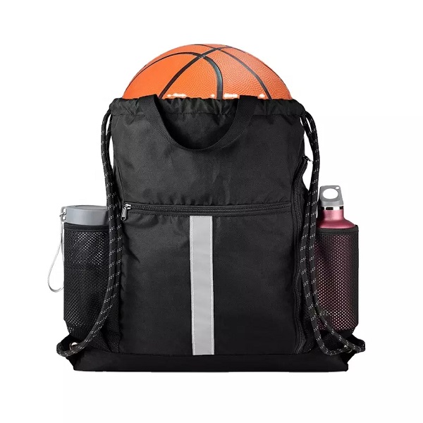 Drawstring Backpack Sports Gym Bag With Shoe Compartment and Two Water Bottle Holder