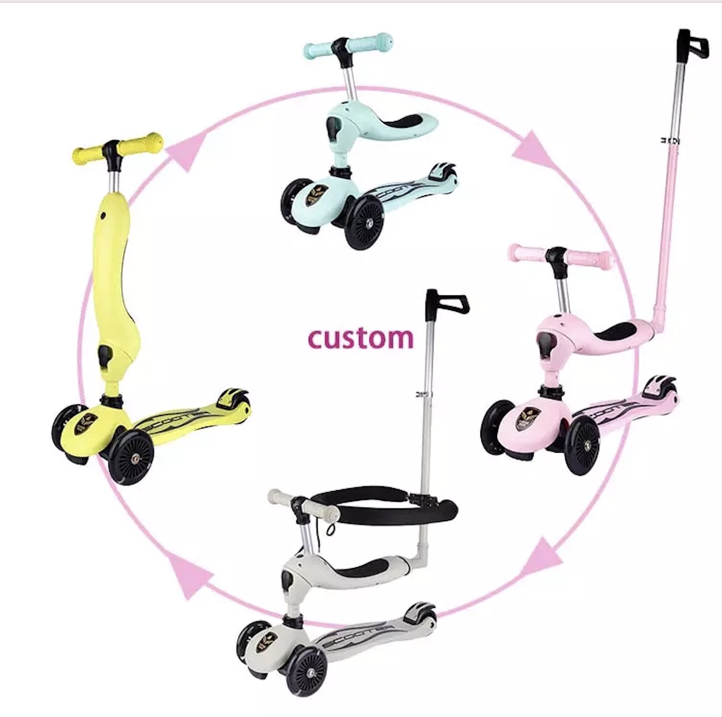 5 In 1 Foldable Scooter Cycle Balance Bike 3in1 Children's Scooter Folding Children's Balance Scooter,three-in-one Baby Carriage