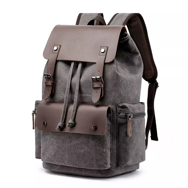 Customized wholesale drawstring rucksack hipster school man canvas leather backpack bag