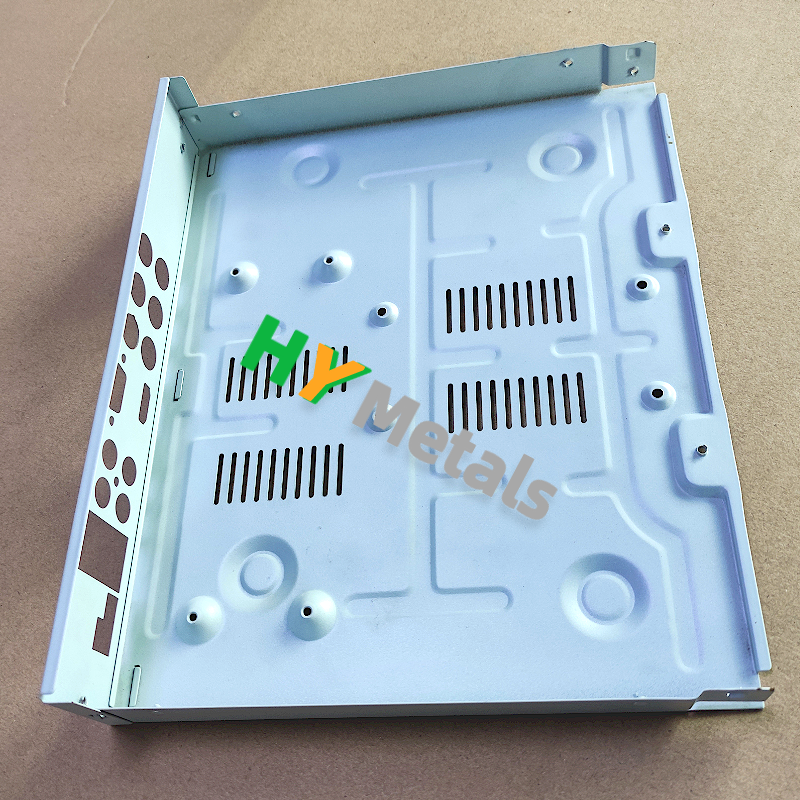 High precision sheet metal formed part that features powder coating and screen printing