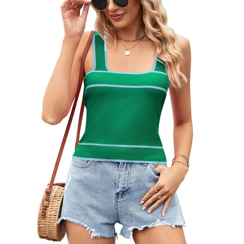 Women's Casual Sleeveless Square Neck Rib Knit Crop Tank Top