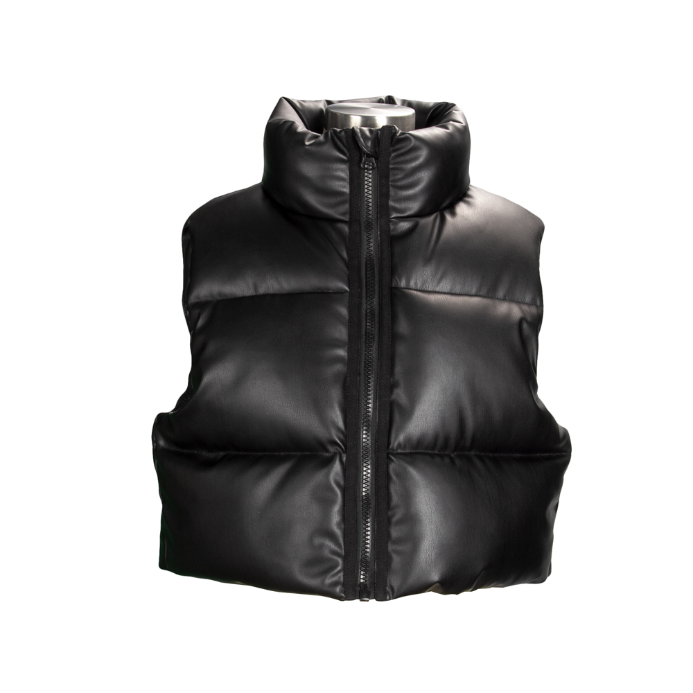 Women Vegan Leather Down Puffer Vest