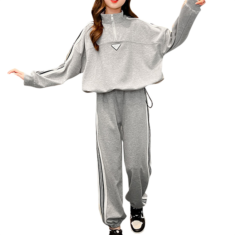 Girls 2 Piece Basic Long Sleeve Lapel Half Zip Up Pullover Tops and Pants