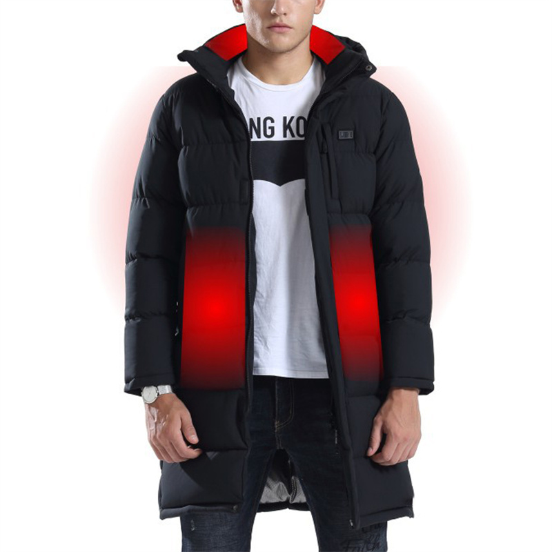 Heated Jacket with Battery Pack, Long Heated Coat for Men