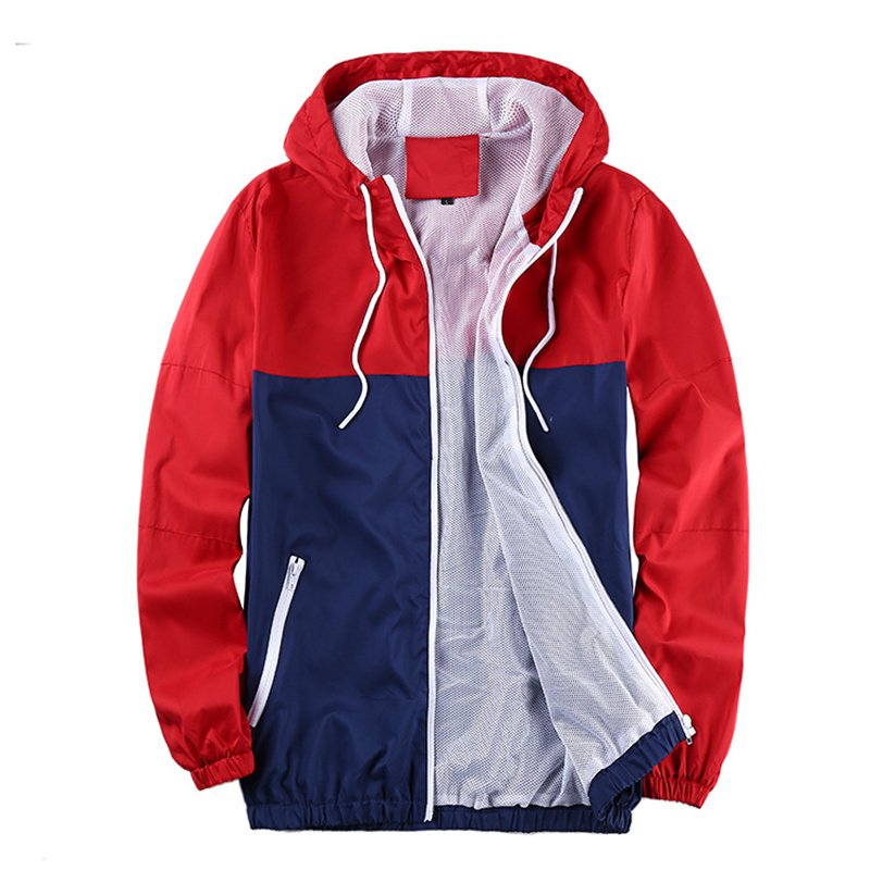 Men's Full Zip Hooded Jacket Color Block Windbreaker