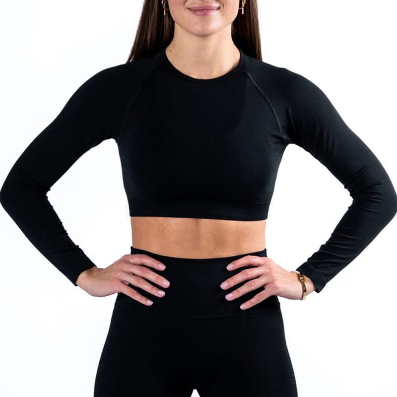 Women's Seamless Crop Top Long Sleeve Athletic Workout Yoga Shirts 