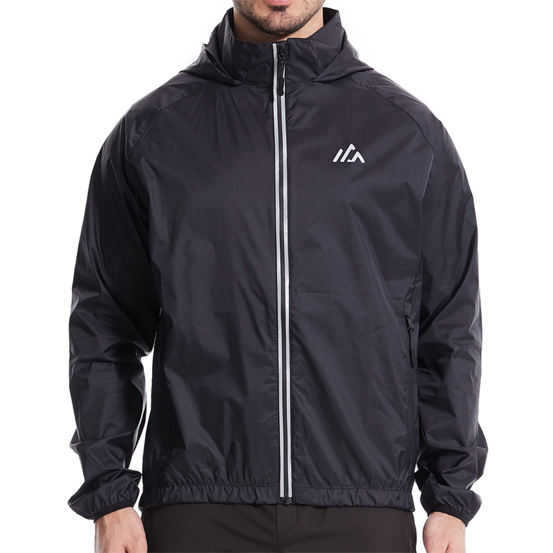 Men's Cycling Rain Jacket Windbreaker Waterproof Running Mountain Biking Hood Lightweight Reflective Coat UPF40+
