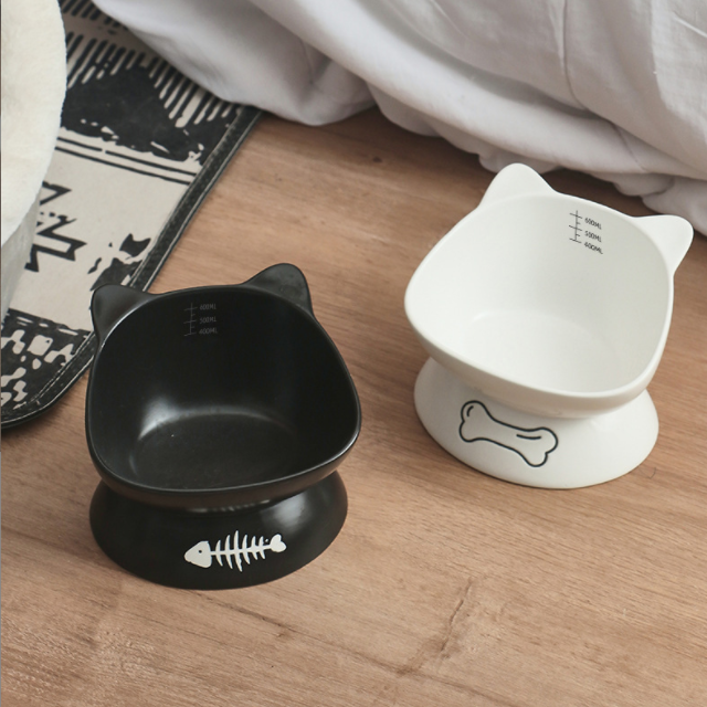 Hot Sale Ceramic Pet Feeding Bowls Elevated Dog Cat Food Bowl with Tick Marks Pet Water Bowl