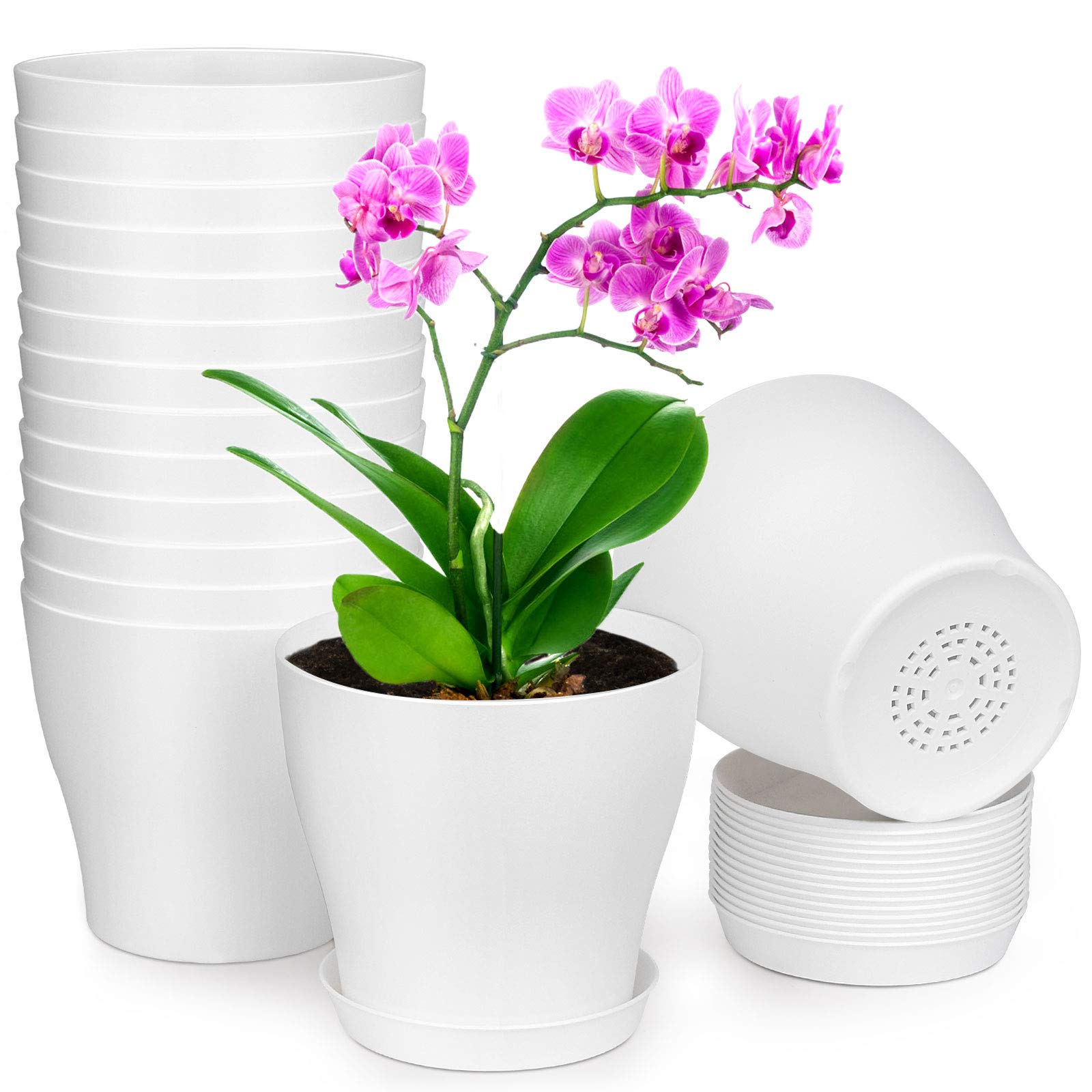 Plant Pots Plastic Planters Multiple Drainage Holes and Tray Home Garden Flower Decor