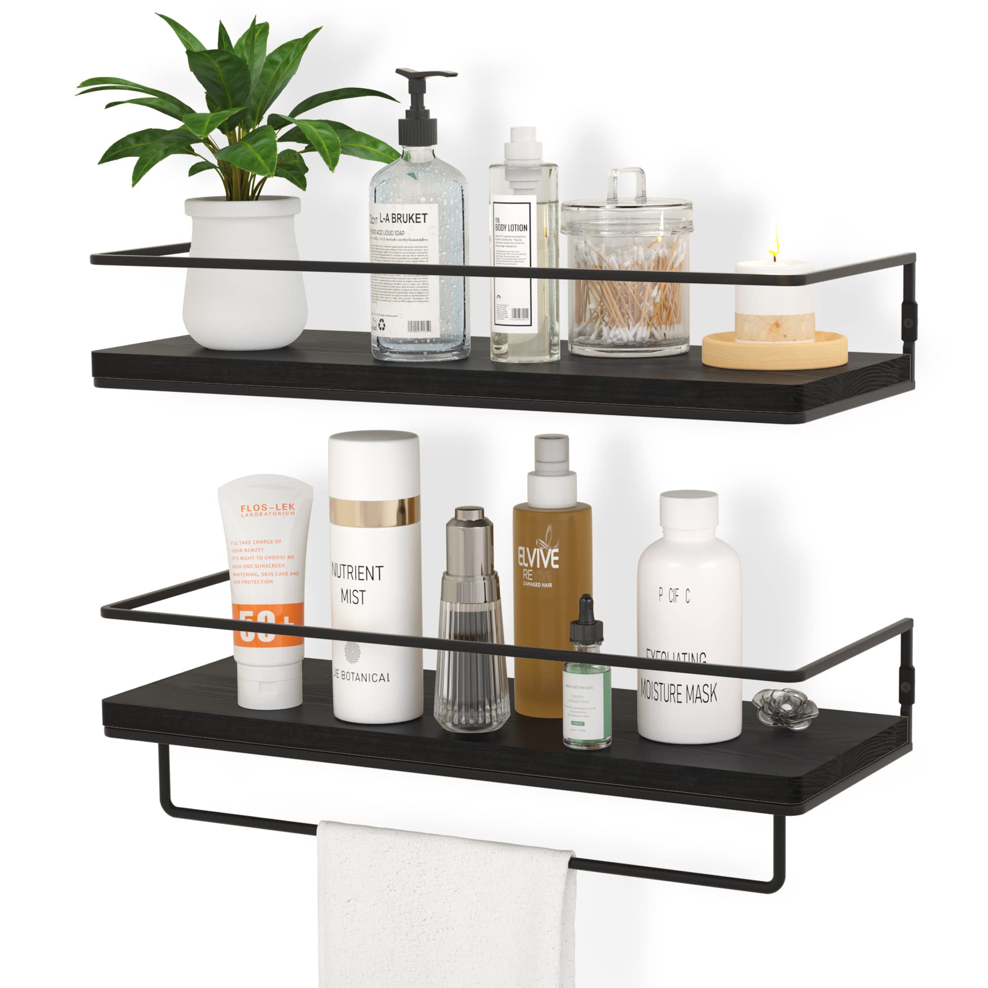 Floating Shelves for Wall Set of 2 Wall Mounted Storage Towel Rack Home Decor