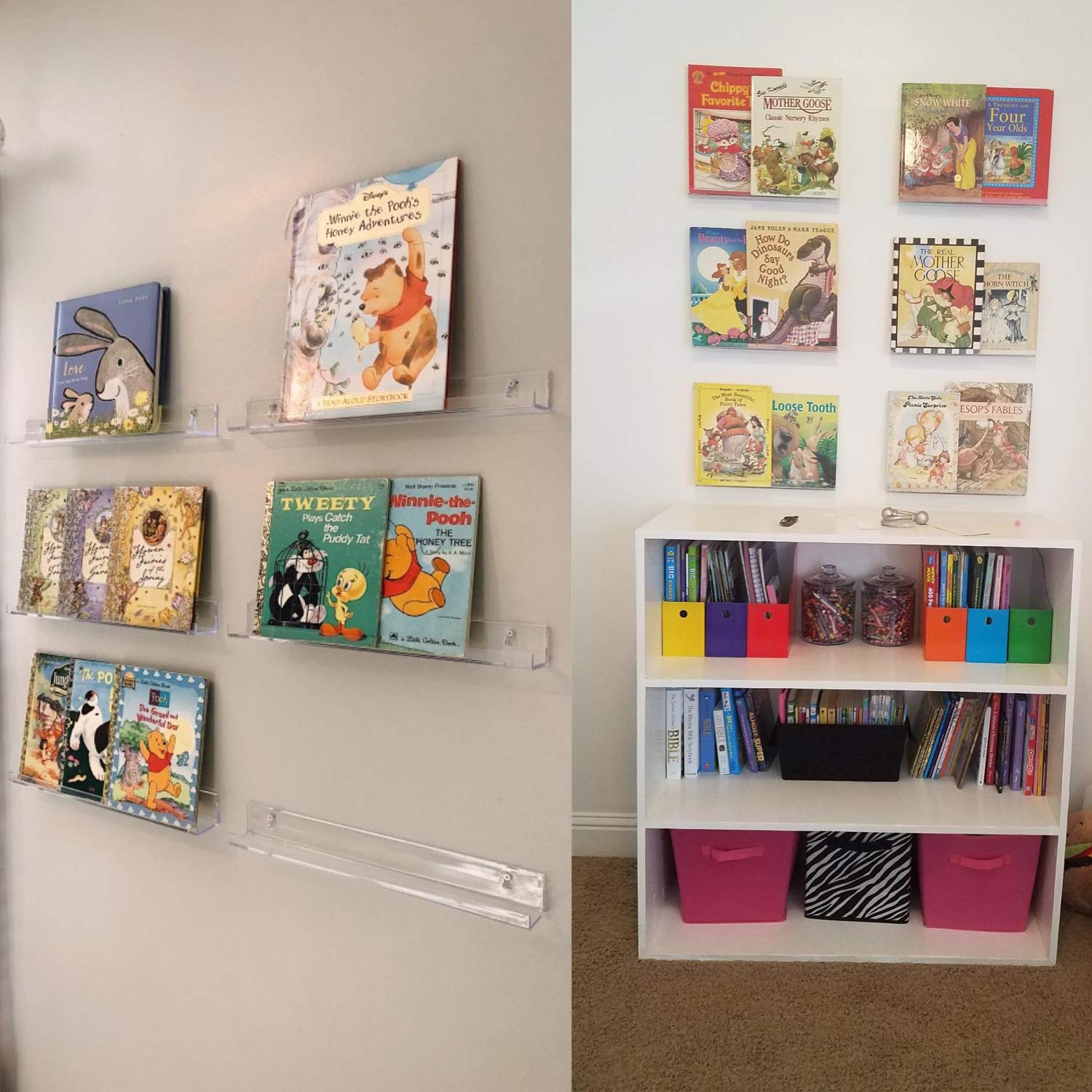 Acrylic Invisible Kids Floating Bookshelf Picture Storage Bedroom Decor