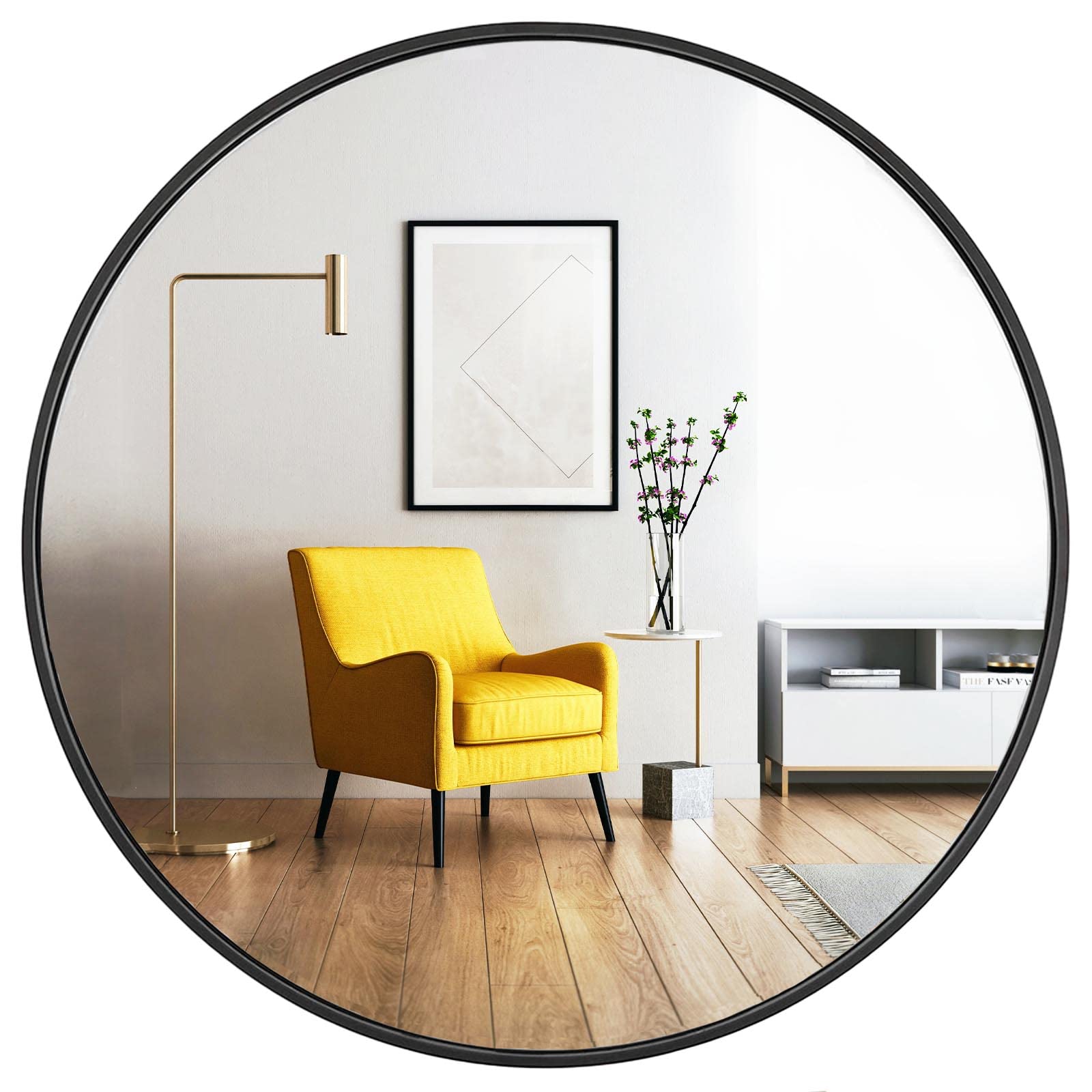 Black Round Mirror Modern Home Bathroom Wall Decor