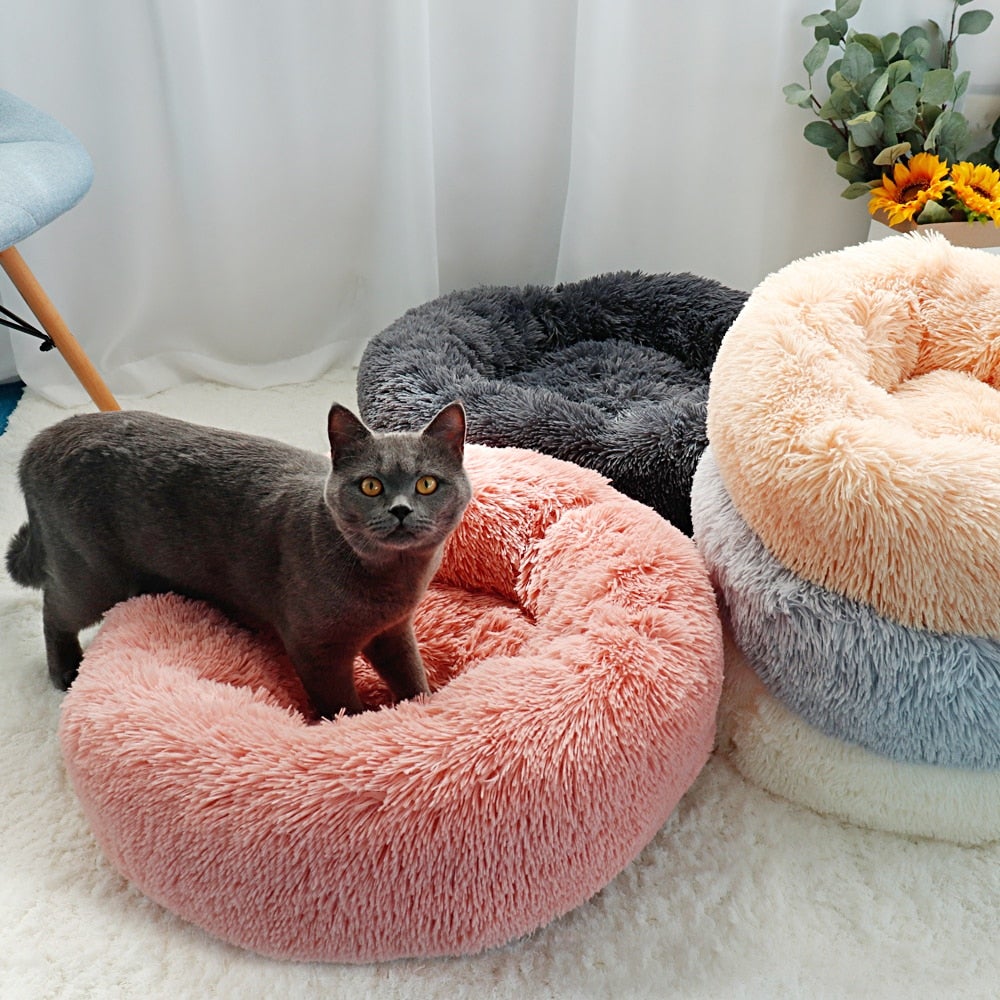 Fluffy Plush Cat Donut Bed Pixie Cheetah