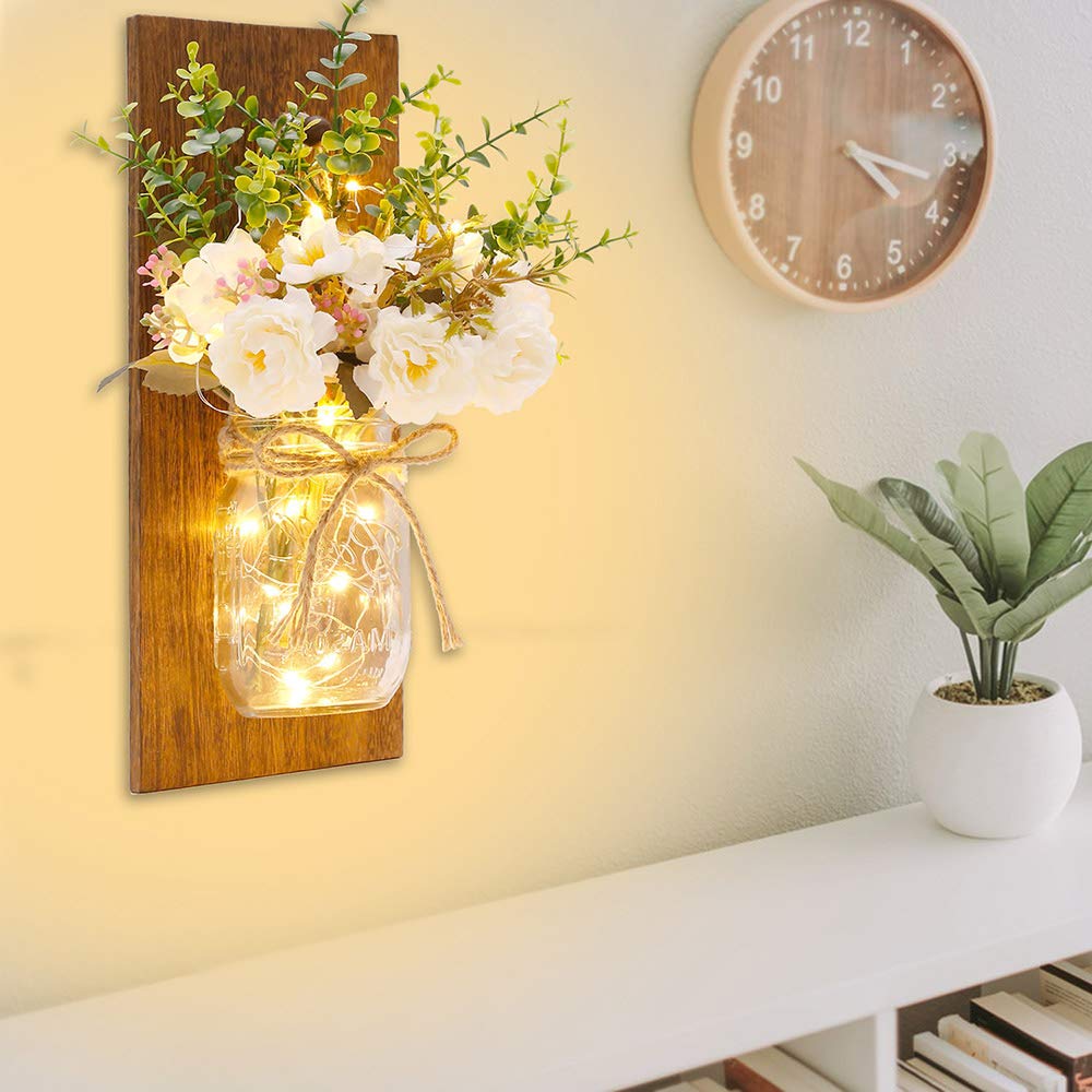 Rustic Wall Sconces Jar Sconces Handmade Wall Art LED Hanging Design Home Flower Decor 