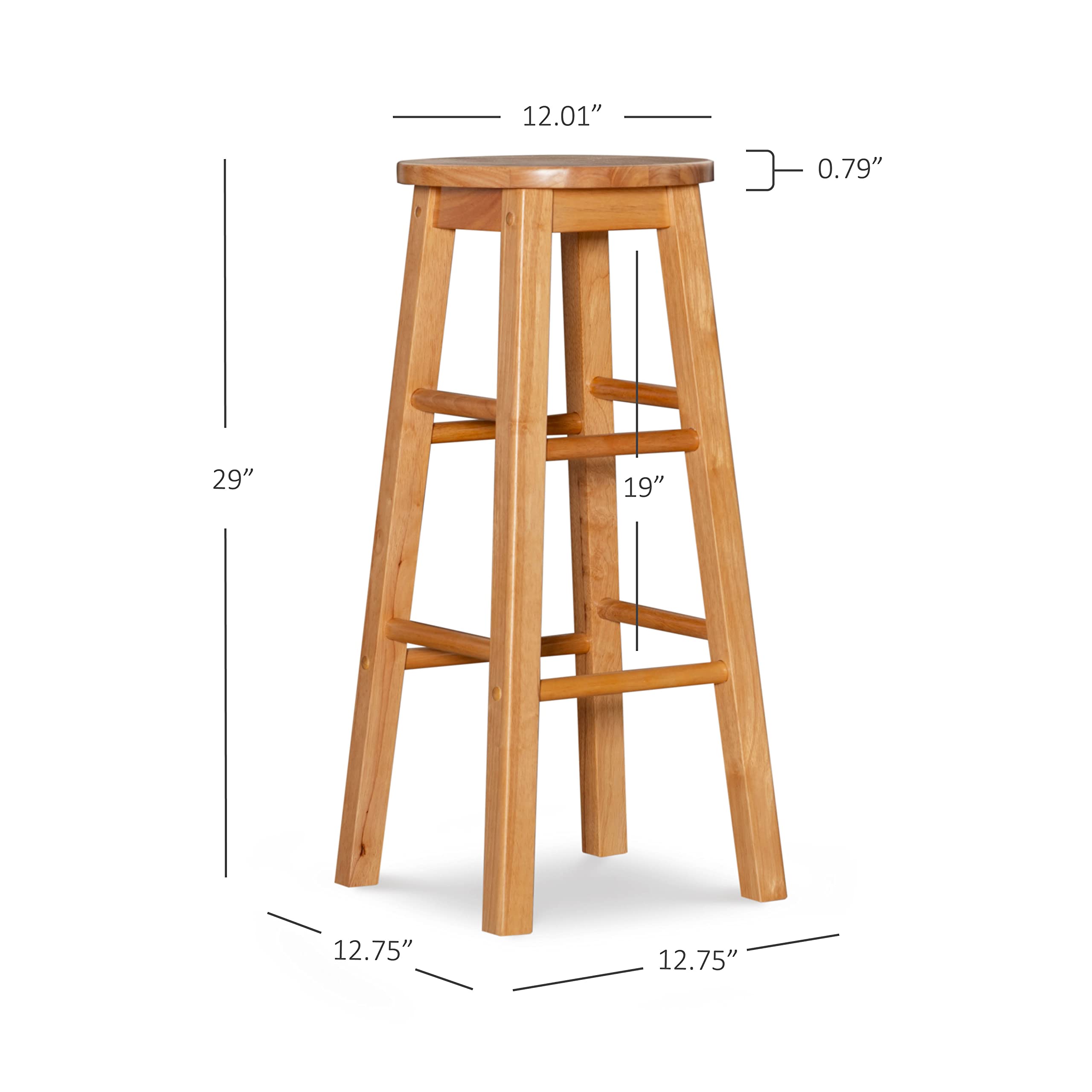  Barstool With Round Seat Natural Wooden Backless Chair Home Furniture