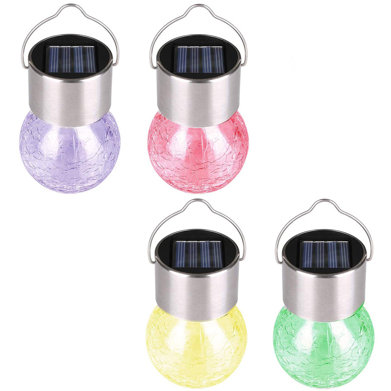 Solar Cracked Glass Ball Hanging Lights, Christmas Holiday Decoration Lights, Waterproof Outdoor Multi-Color Changing Cracked Glass Hanging Ball Solar Lights for Garden, Yard, Patio, Lawn