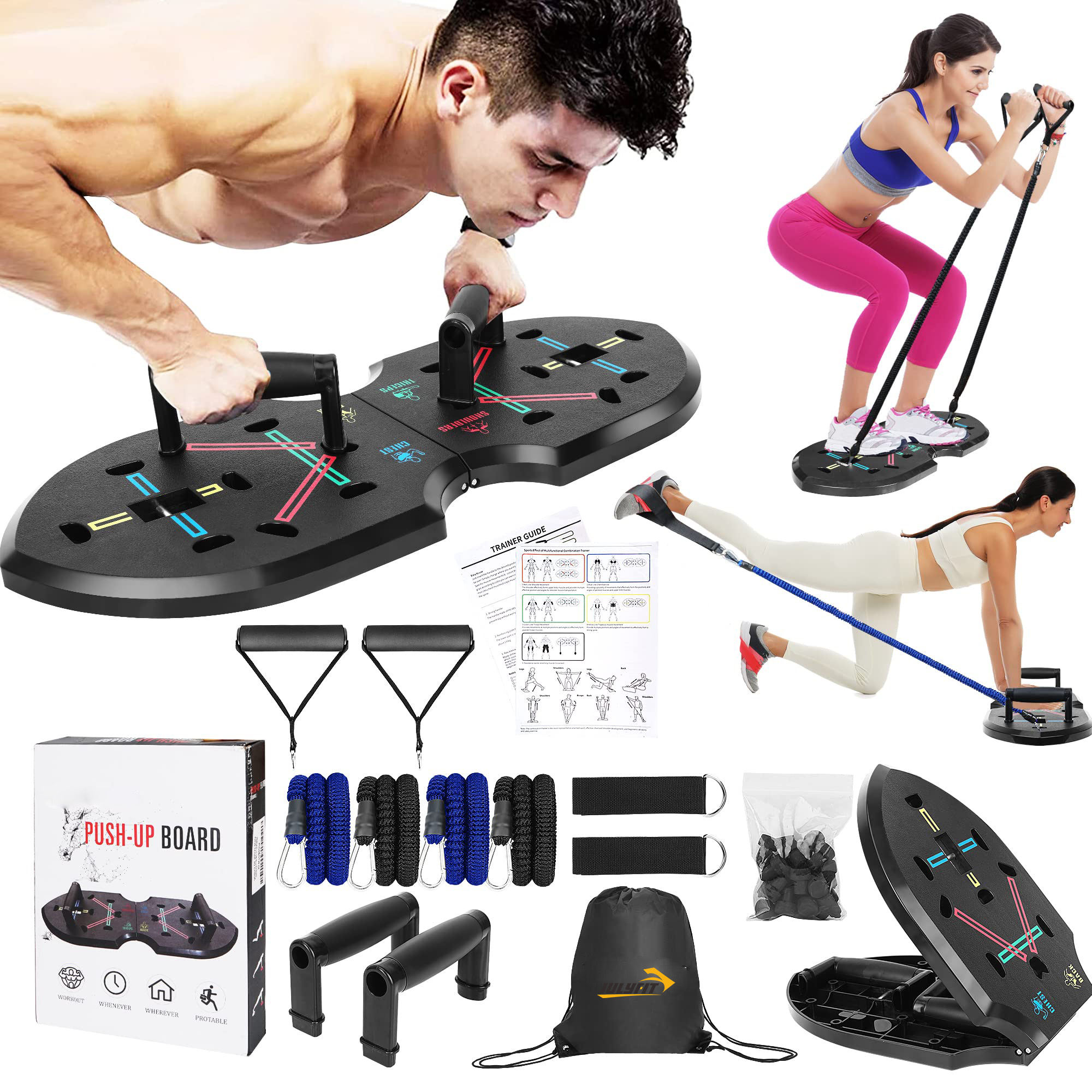  Multi-Functional Upgraded Foldable Push Up Board with Resistance Bands 