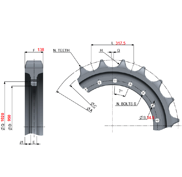 PC2000-8 Chain Sprocket Rim 21T-27-71175