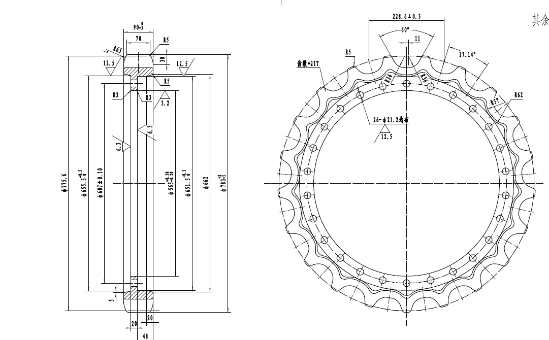 Drawing for chain hub sprocket