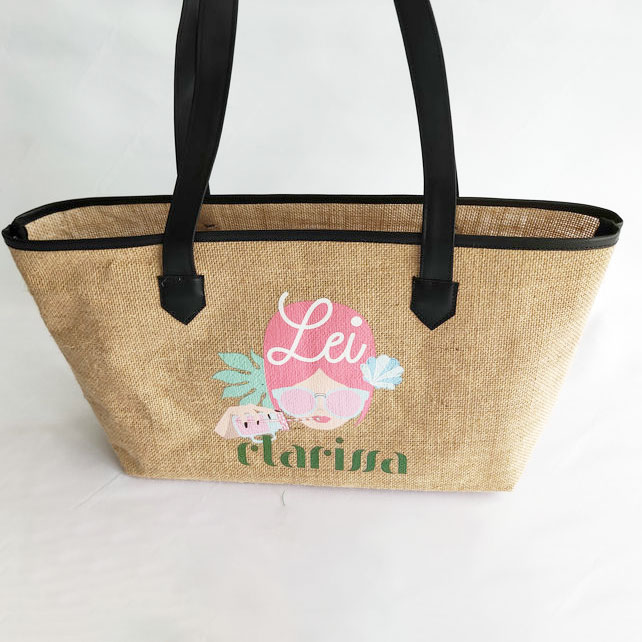 Jute tote bags Natural Resuable Grocery tote laminated interior full gusset