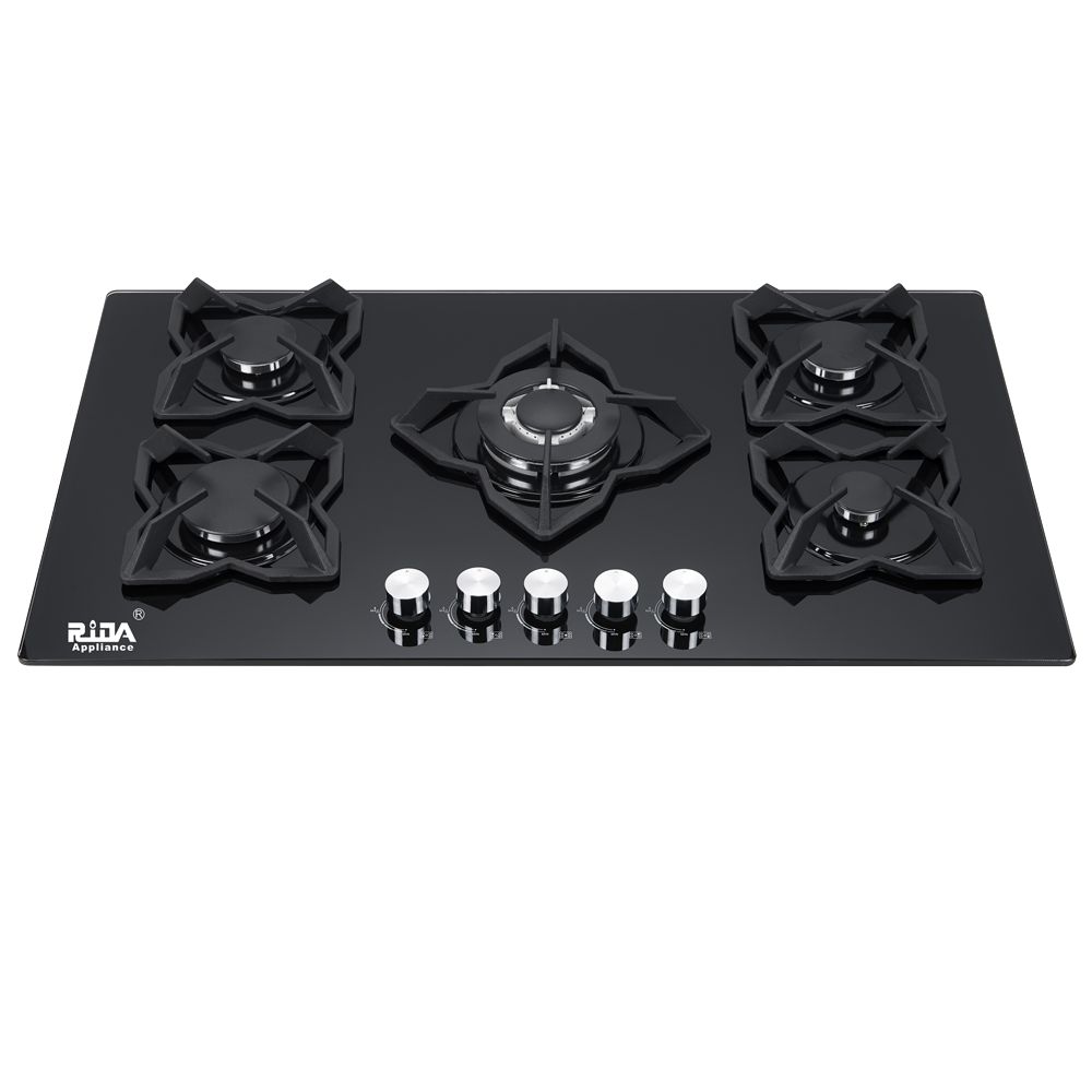 5 Sabaf Burner Tempered glass special design Cast iron Pan Support built-in gas hob RDX-GHS029