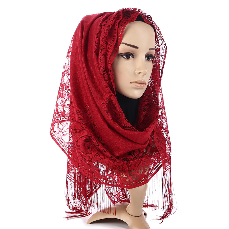  Lace Lace Tassel Arabic Scarf Fashion Wrap Scarf With Tassels