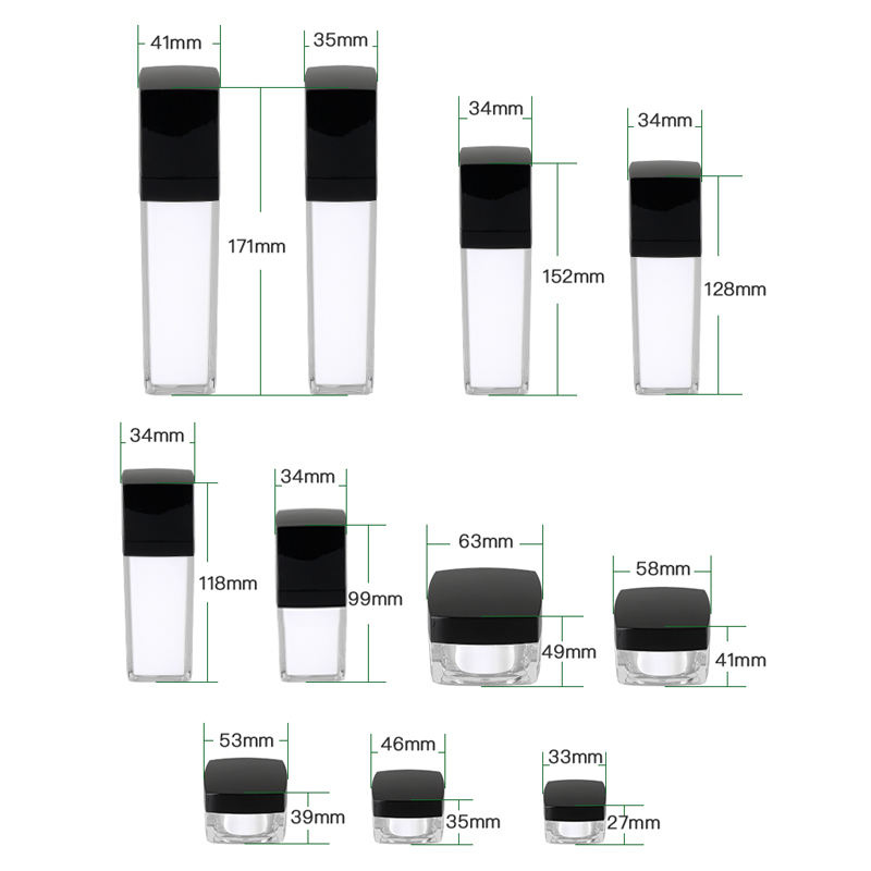 Square Plastic Skincare Jar and Bottle Collection