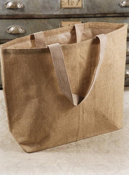 K29-J -- The Hessian Jute Fabric Burlap Shopping Bag With Flat Self Handles And Customized Imprints.
