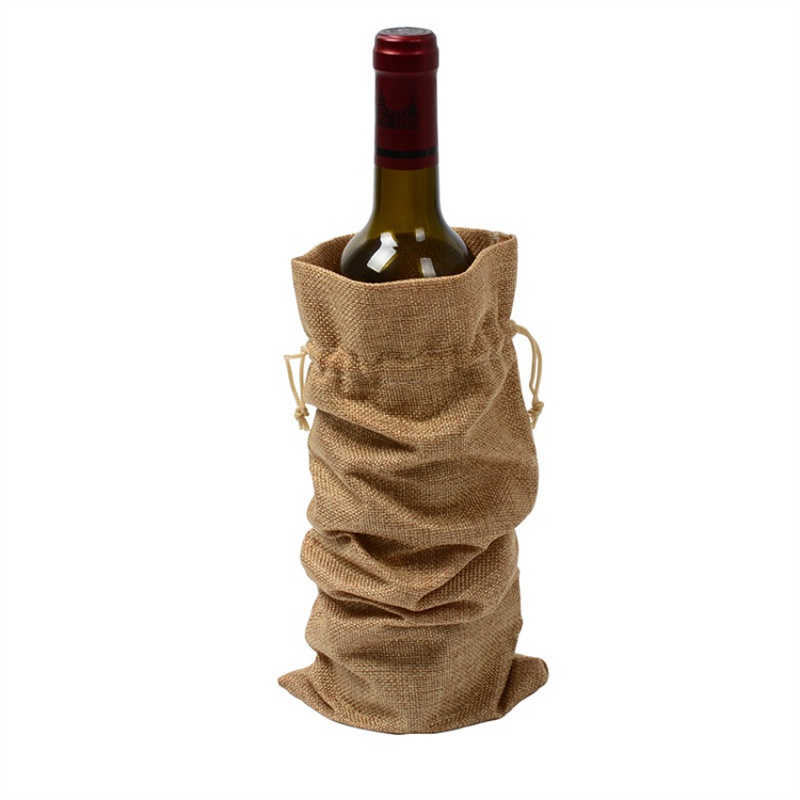 Linen Drawstring Wine Bag
