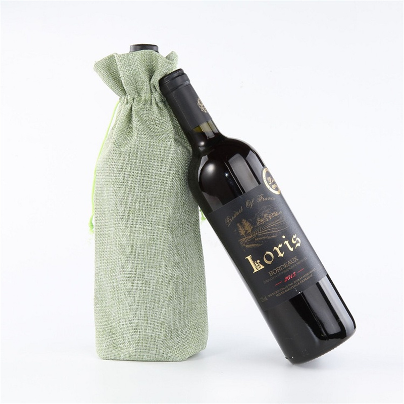 Linen Drawstring Wine Bag