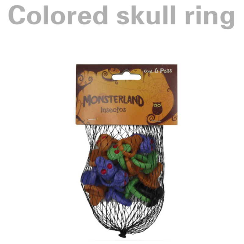 Halloween colored skull ring and black white skull head and fingers