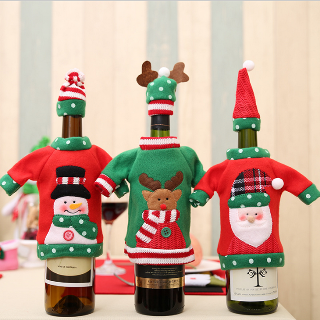 Cute Christmas Sweater Handmade Wine Bottle Cover for Christmas Decorations