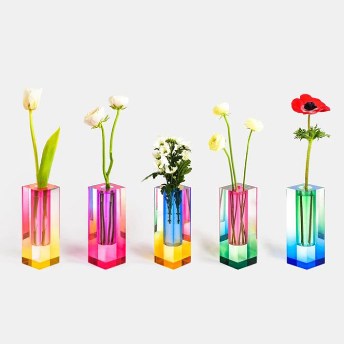 Transparent Perspex Block Vase Dyeing Color Acrylic Flower Vase