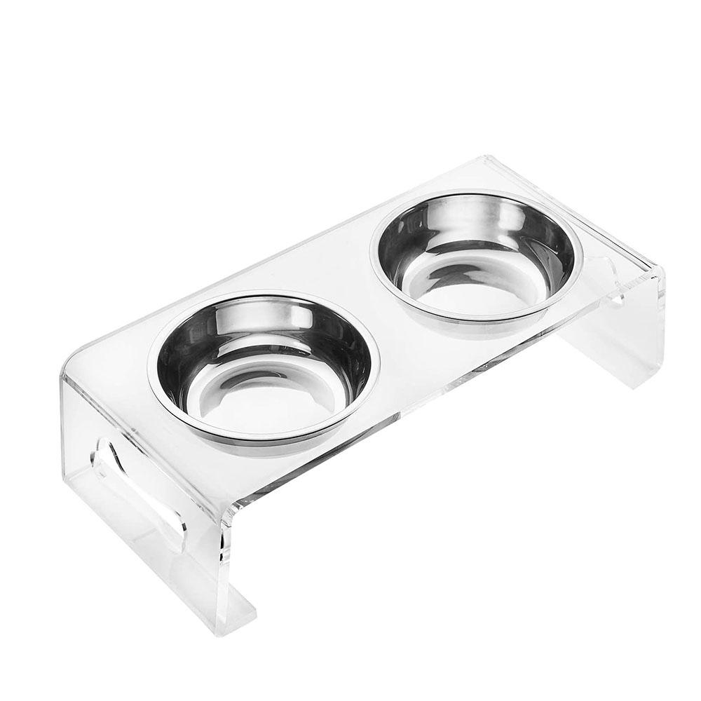 Food Grade Plexiglass Pet Display Stand Clear Acrylic Dog Bowls Feeder Stand