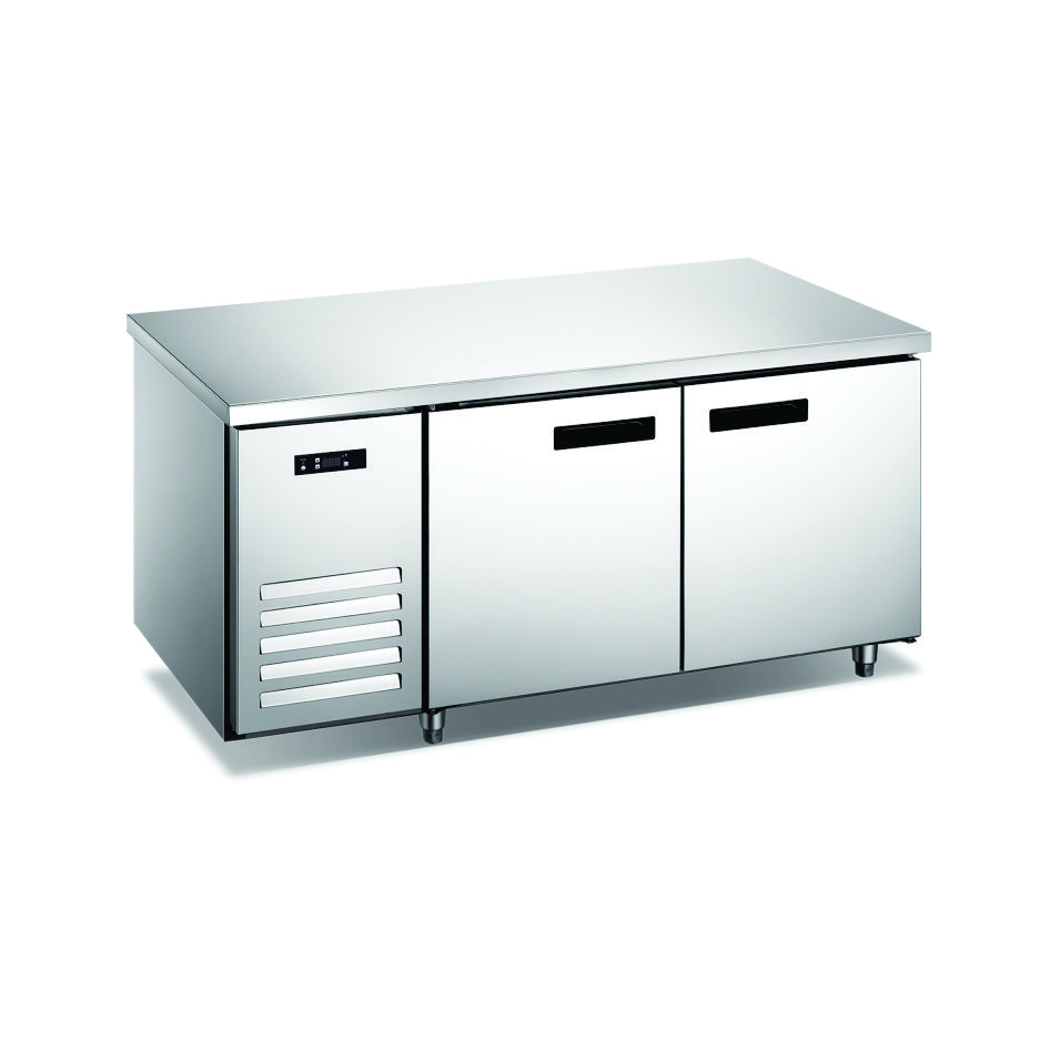 Stainless steel workbench refrigerators with two doors and counter