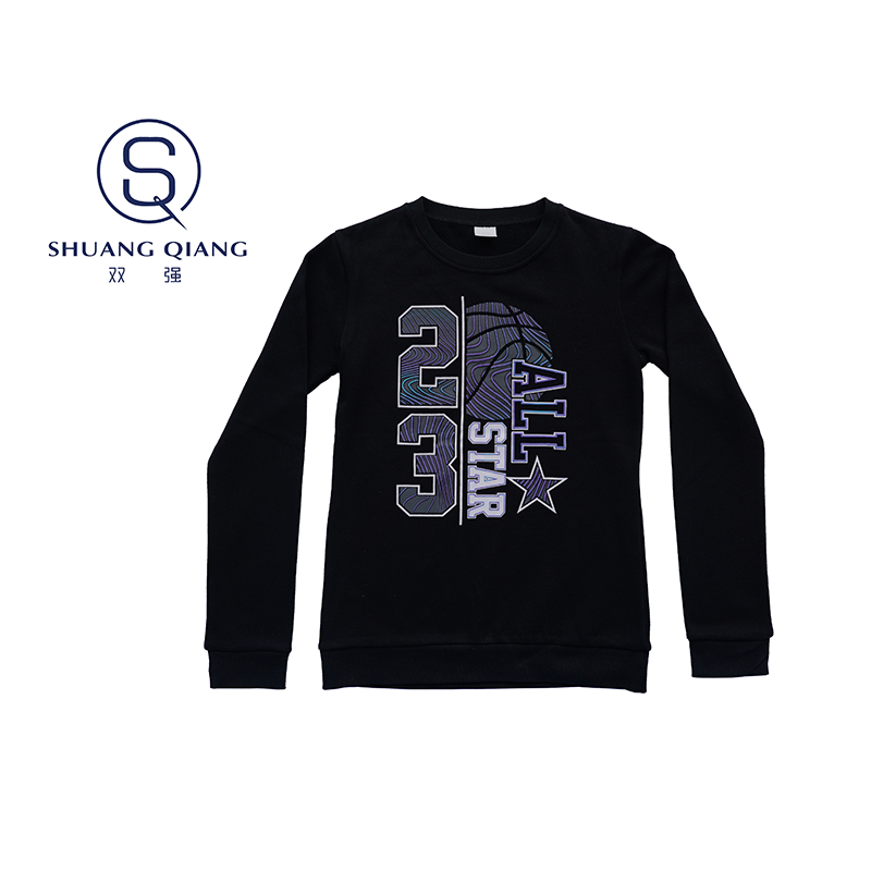  Custom kintted long sleeve rib crew neck TC 65%polyester/35%cotton fleece sweater plastisol printing