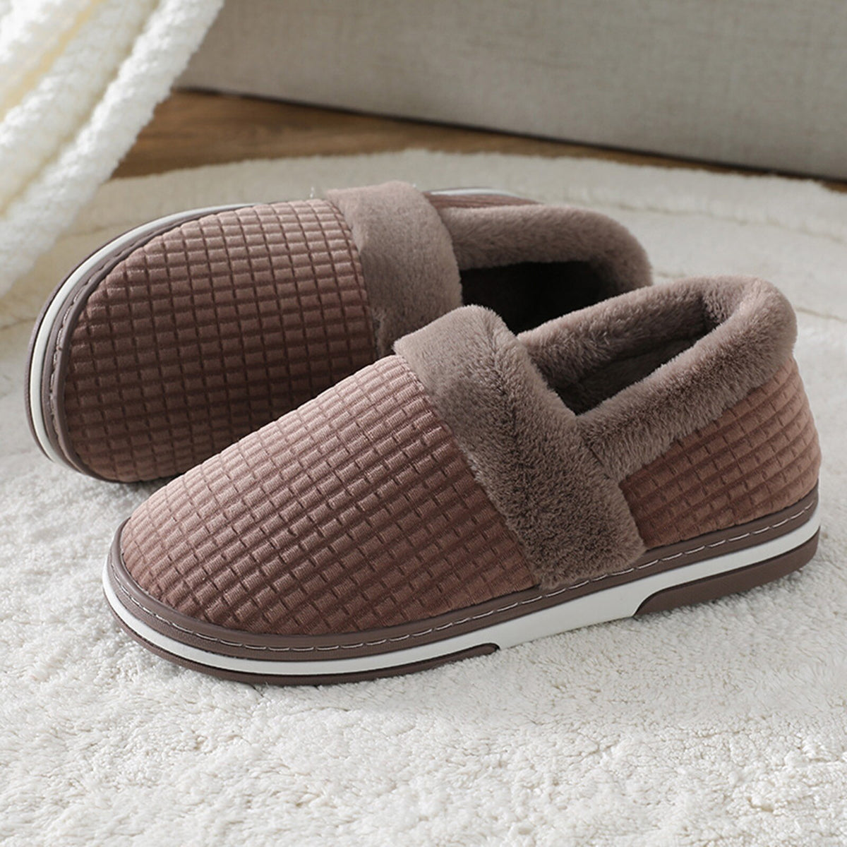 W&XY Men's Winter Warm Slippers thick Padded plush fleece Indoor Cotton Shoes Non Slip Sole, 45: Sports & Outdoors