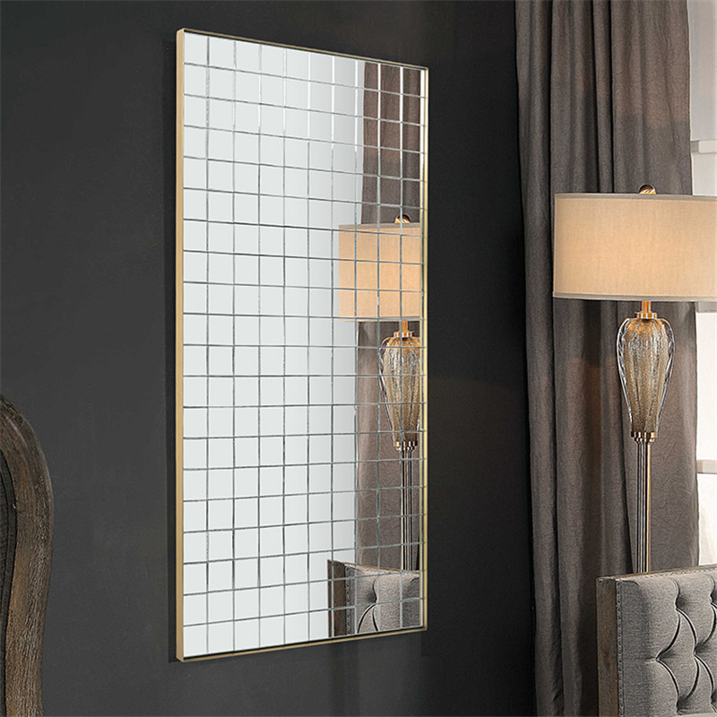 Large Rectangular Decorative Mirror, Full-Body Mirror, Floor Mirror, Horizontal Or Vertical Hanging Metal Frame, Hd Silver Mirror, Lattice Small Glass