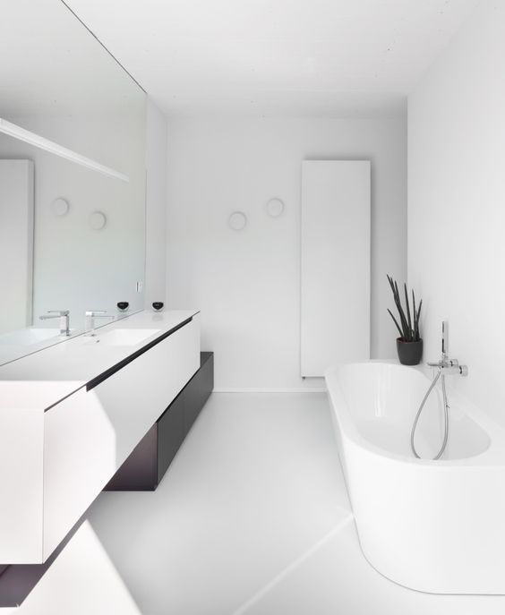 Stunning Bathroom Mirror Ideas for Your Wall with Twin Sconces and Floating Vanity