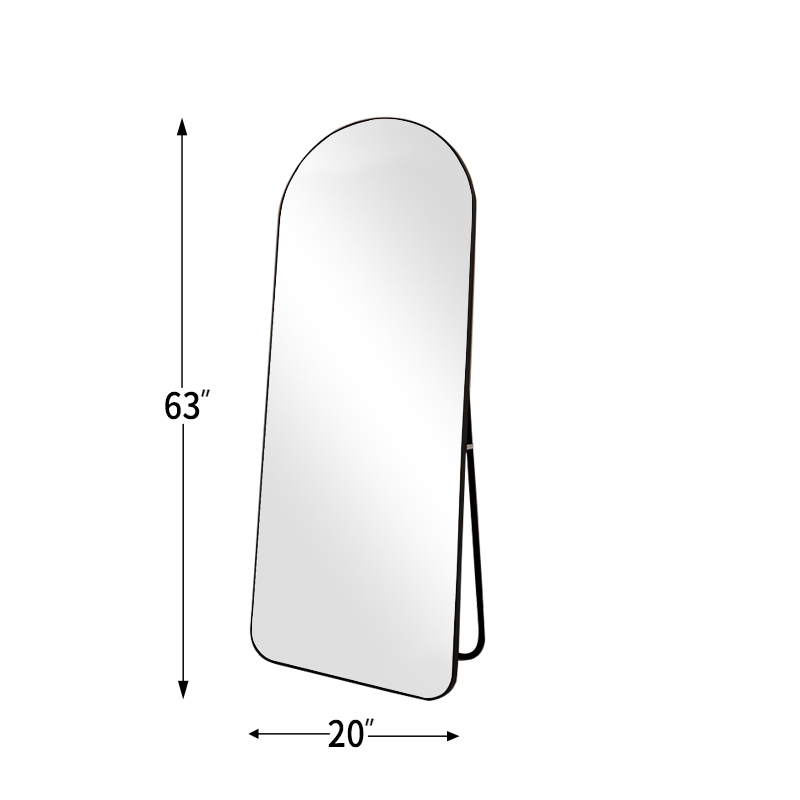 Aluminum frame arched R-angle full body mirror with back plate and U-shaped bracket