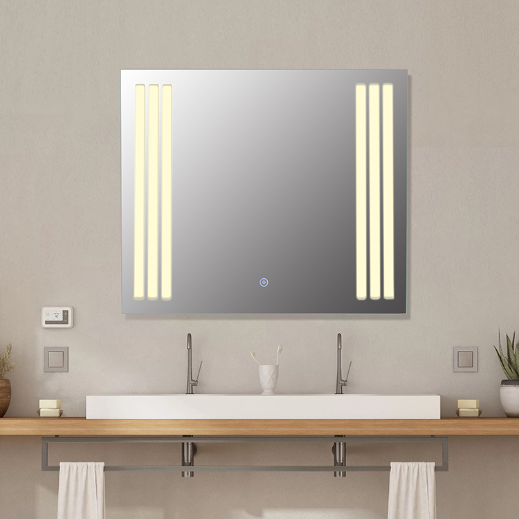 Custom European Rectangular LED Intelligent Touch Three-Color Light Mirrors with Customized Design