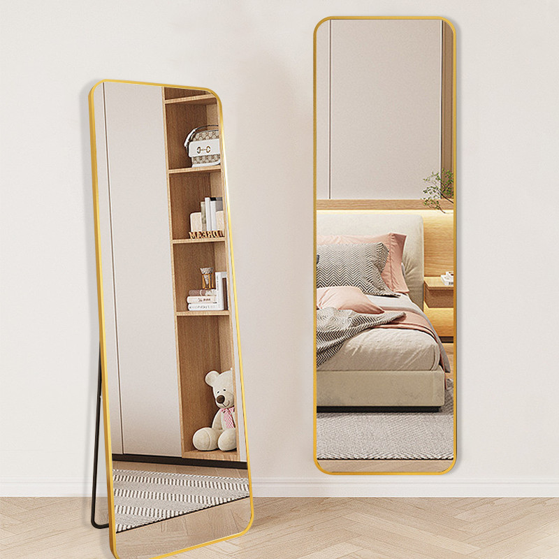 Fashion Aluminum Alloy Frame Mirror Rectangular R-Angle Vertical Bedroom Full-Length Dressing Furniture Mirror