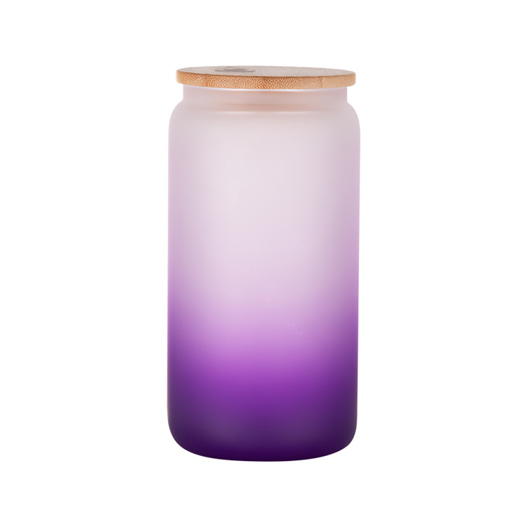 20oz Sublimation Glass Tumbler with Bamboo Lid Heat Transfer Printing Water Bottles Gradient Color Drinking Cup