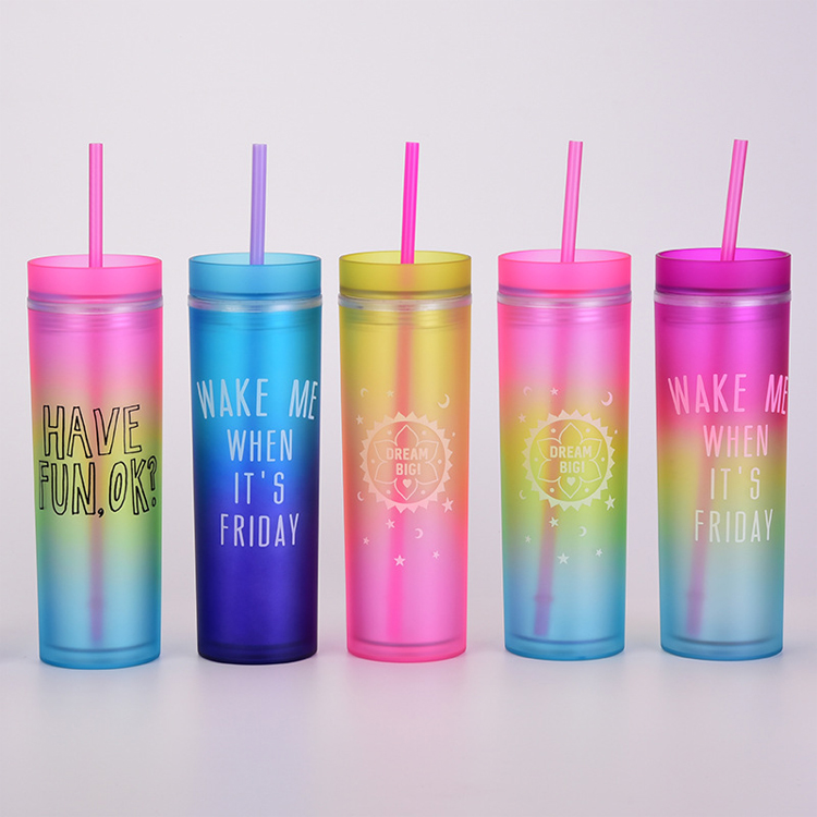 Custom Cup 16oz double walled drinking Cup Reusable BPA Free Colored Acrylic Tumblers with Lids and Straws