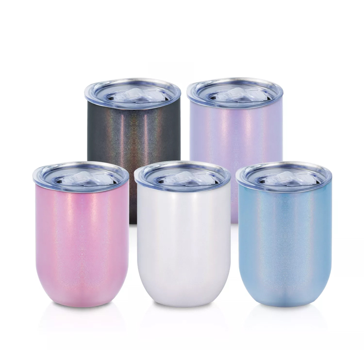 12oz Stainless Steel Double Wall White Glitter Blanks Sublimation Stemless Wine Tumbler Cups