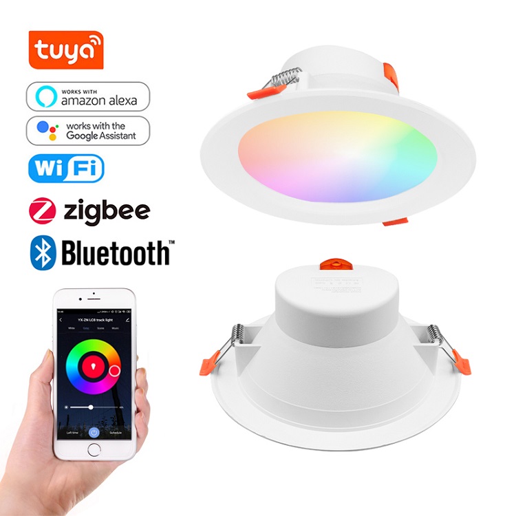 CE FCC Smart TUYA WIFI Bluetooth 100-250V LED RGB 5/7/9/15W IP44 Recessed Downlight CCT Adjustable Dimmable Smart RGB Downlight