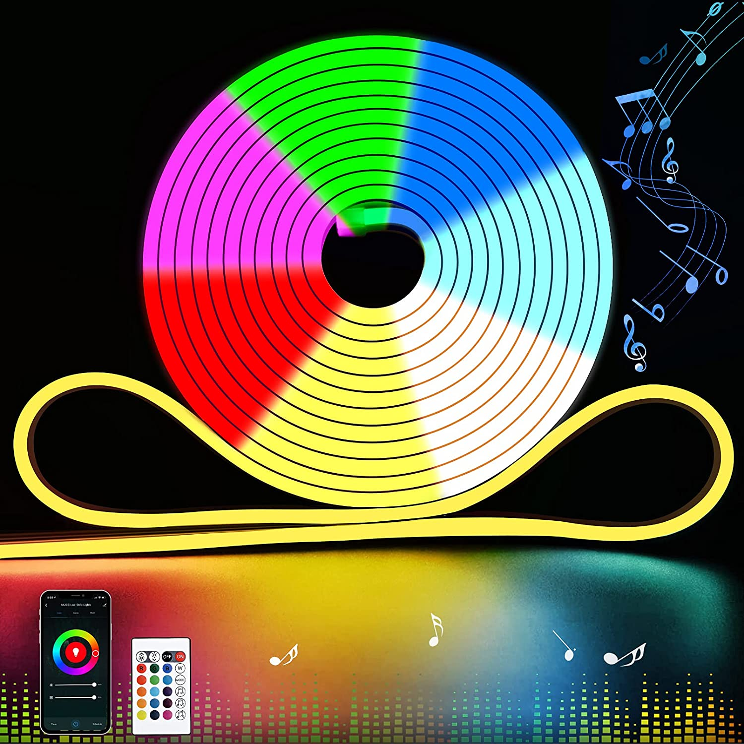 5Meter RGB 7 different Color LED Neon Flex APP/IR Music Controller Remote Control for Christmas party Wedding 