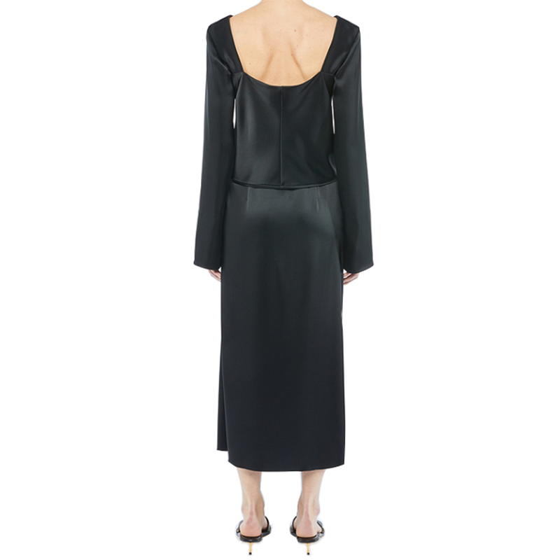 SS2329 Cupro Black V neck tied Crop top and Wrap tied skirts