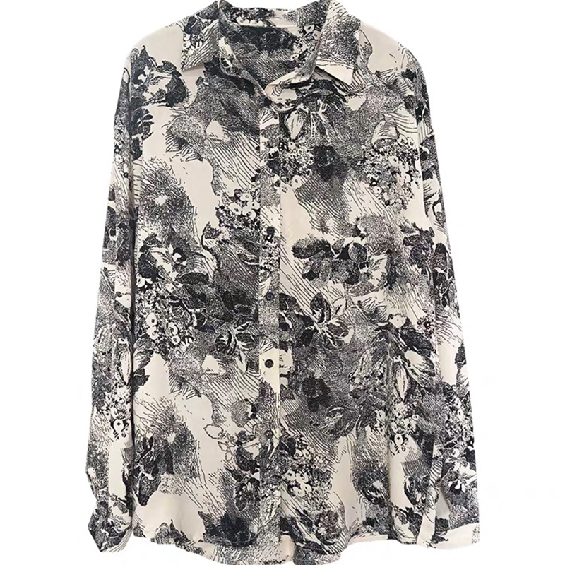 SS2304 Cotton ink digital print long sleeve womens blouse shirts