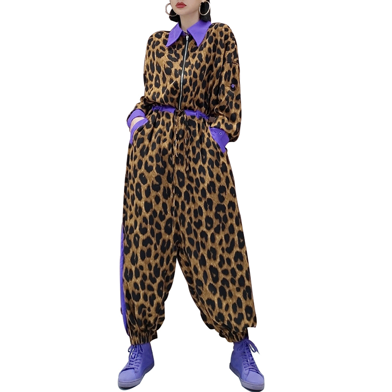 SS23115 Recycled Polyester Leopard print baggy loose Playsuit Jumpsuit, belt Jumper